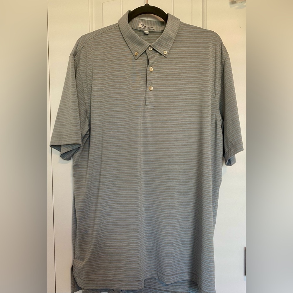 Peter Millar Gray & Blue Striped Summer Comfort Performance Golf Polo Shirt